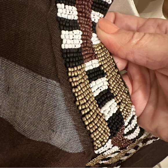 Anthropologie Maeve Women’s Brown Beaded Pleat Plaid Fit Flare Knee Length Dress - Picture 11 of 14